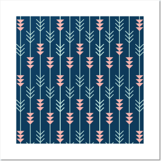 Blue Boho Arrow Pattern Minimalistic Posters and Art